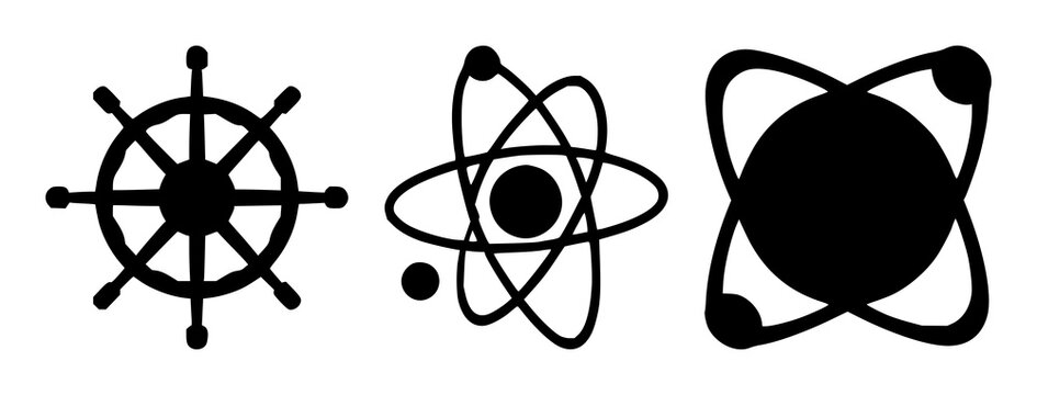 Quantum computing qubit atom set with solid black icon on white background featuring atom, qubit, quantum, computing with illustration and vector
