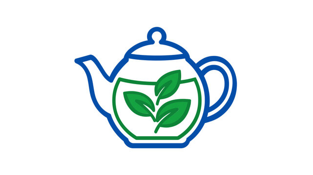 Artistic glass leaf teapot vector icon illustration representing peaceful tea rituals and wellness, colorful linear graphic for spa and relaxation branding isolated on white background.