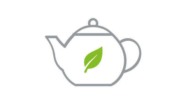 Creative glass leaf teapot vector icon illustration for wellness and healthy lifestyle, colorful line art design representing herbal tea ceremony and mindful relaxation on white background.