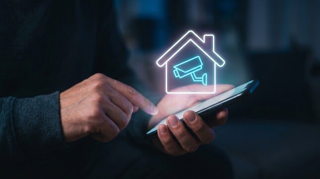 Smartphone app controlling home security camera for remote monitoring and surveillance