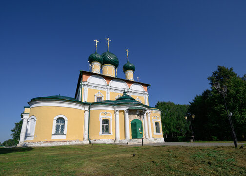View of the Transfiguration Cathedral of the 18th century on a hill in the town of Uglich