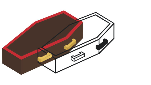 Classic Wooden Coffin Vector Icon Showcasing Creative Colorful Line Art Style on a White Background Ideal for Halloween Party Graphics Spooky Mystic Illustrations and Macabre Design Elements