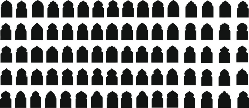 Islamic arch window silhouette collection with traditional oriental door shapes