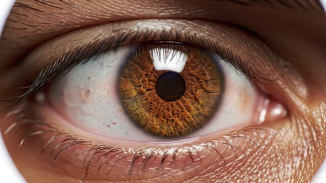 Close-Up View of a Brown Eye with Detailed Iris Patterns under Soft Lighting