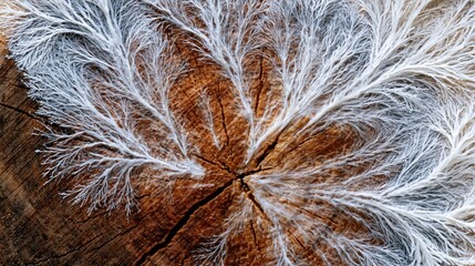 Fototapeta premium Intricate white mycelium networks on wood