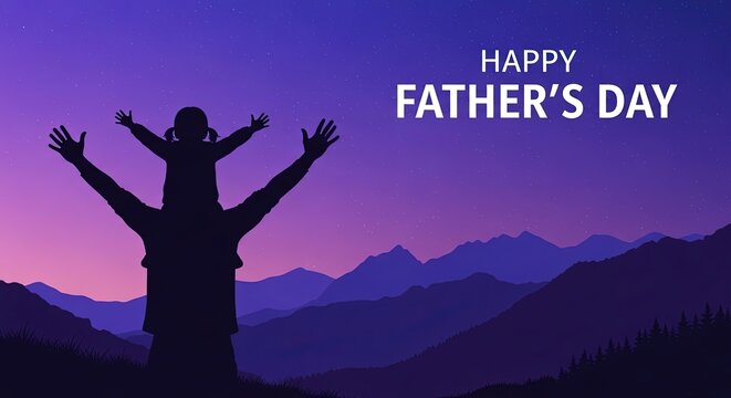 Happy father's day silhouette a child celebrates with their dad at sunset