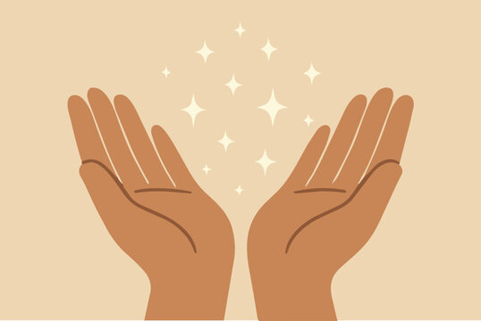 Minimal healing hands illustration with glowing light and wellness symbolism