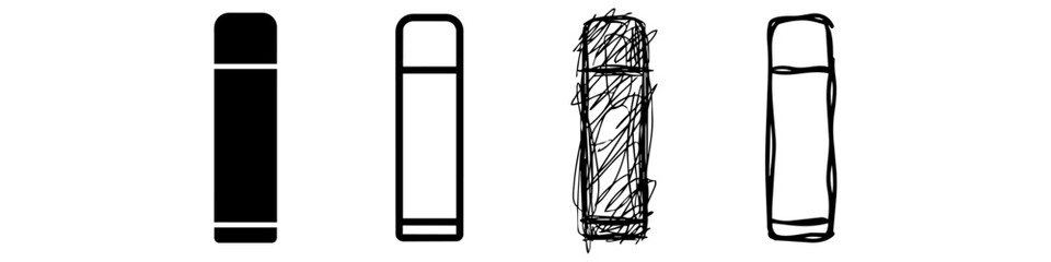 Obraz premium Set of Vacuum Flask Thermos Icons in Various Styles including Solid Silhouette Clean Outline Hand-Drawn Doodle and Scribble Illustrations for Camping and Travel Design Projects