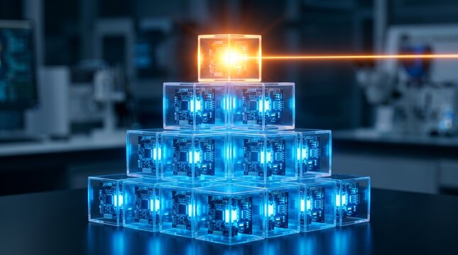 Artificial Intelligence Processing Concept for Advanced Technology Solutions, Big Data Analytics, Visualizing Digital Transformation, Blockchain Innovation, and Quantum Computing.