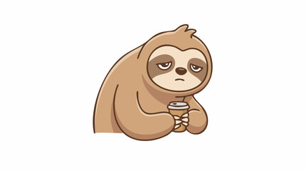 Obraz premium Cute Sleepy Sloth Mascot Holding A Cup Of Coffee, Vector Illustration Design.