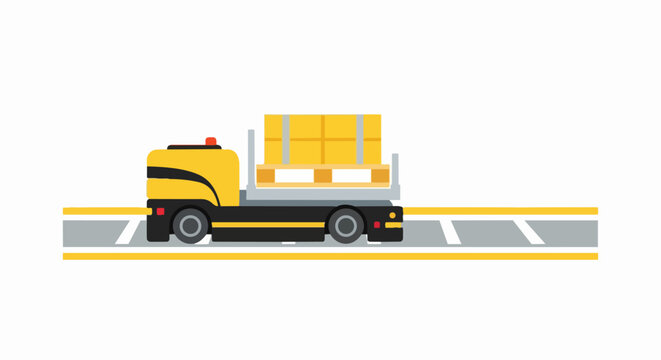 Automated Warehouse Transport Vehicle with Cargo Pallet and Boxes, Smart Logistics and Supply Chain Automation Illustration