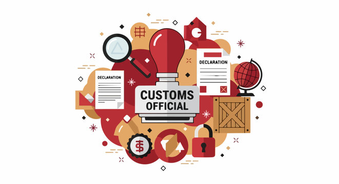 International Customs Clearance and Global Trade Logistics Vector Illustration
