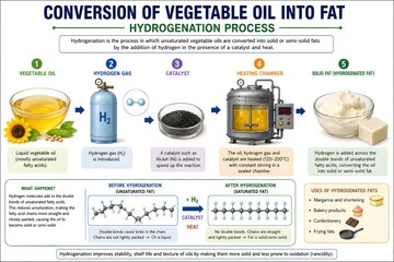 Fototapeta premium Educational Diagram Showing Hydrogenation of Vegetable Oil into Fat