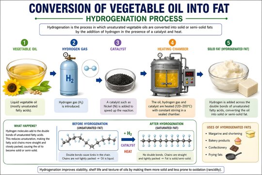 Educational Diagram Showing Hydrogenation of Vegetable Oil into Fat