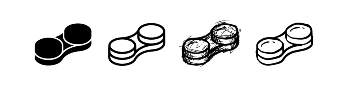 Vector Contact Lens Case Icon Set - Solid, Outline, Hand Drawn and Scribble Styles for Optometry and Eye Care Design