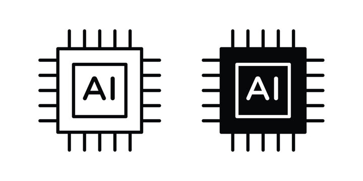 AI processor chip icon concept editable stroke outline. flat vector illustration.
