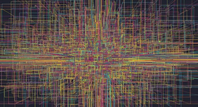 Abstract multicolored digital network grid background representing data, internet connections, technology, and cyberspace infrastructure
