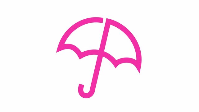 Minimalist pink umbrella icon line art cartoon animation isolated on a transparent background. Simple umbrella outline motion graphic for insurance and protection symbol.