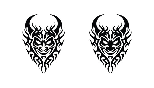 Tribal devil mask with horns and flames vector illustration