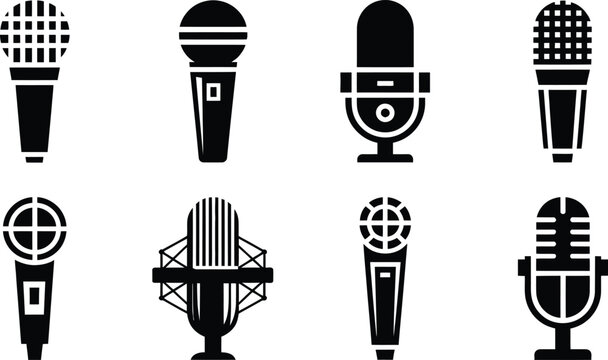 Black retro mic audio sound voice radio music icon set
