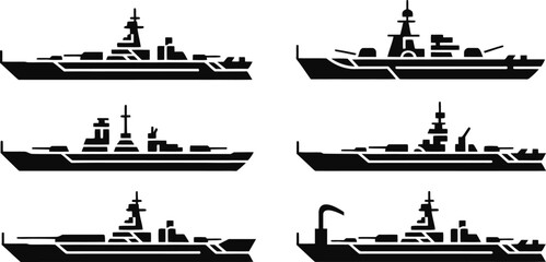 Navy marine war ship sea fleet vector art icon set © Naimur creativehouse