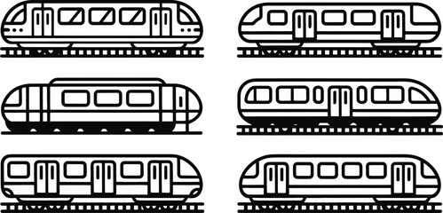 Train subway rail car line art outline vector icon set © Naimur creativehouse