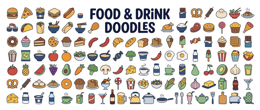 A collection of food and drink icons.