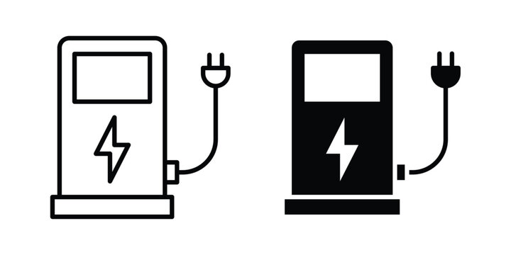 Electric vehicle charging station icon concept editable stroke outline. flat vector illustration.