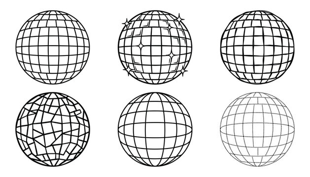 Wireframe Globe Collection Global Network and Earth Grid Vector Set

