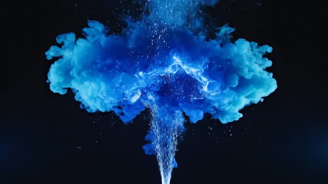 Man holding erupting beam of blue light against dark background