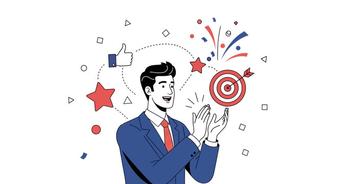 Businessman celebrating success, achieving goals, and receiving recognition and applause.