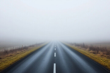 Fototapeta premium New road leads into dense fog with no end in sight Generative AI