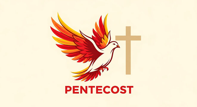 Pixelated dove with cross and pentecost text
