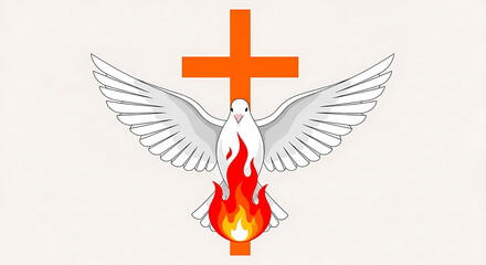 Fototapeta premium Holy spirit dove with cross and flame