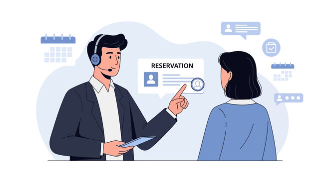 Customer service agent assisting with reservation booking online