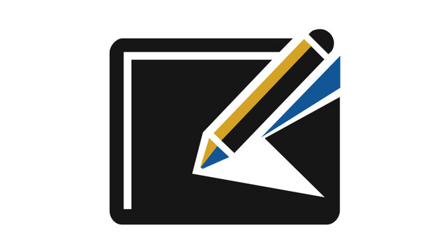 Stylish colorful line vector icon of a professional graphic drawing tablet and digital pen, ideal for creative art illustration, technology design resources, and minimalist tech symbols.
