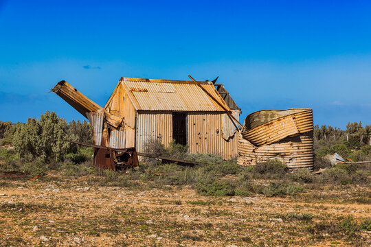 Abandoned Structure in Nullarbor, Australia Under Clear Blue Sky