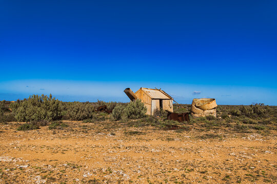 Abandoned Structure in Nullarbor, Australia Under Clear Blue Sky