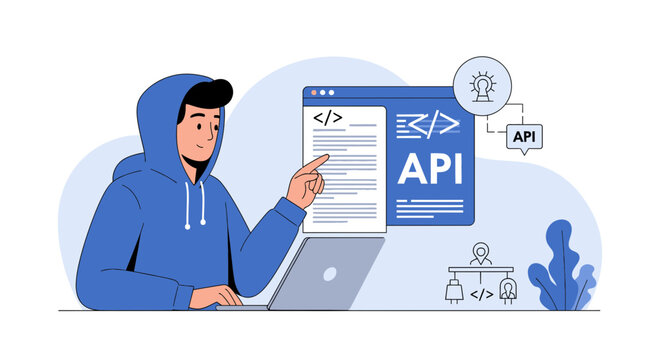 Developer programming API, digital interface, software development concept