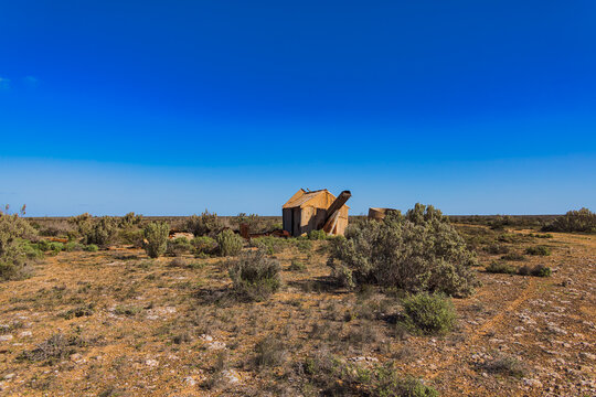 Abandoned Structure in Nullarbor, Australia Under Clear Blue Sky