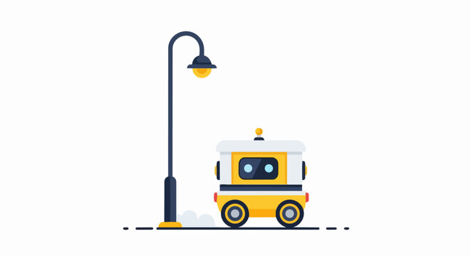 Autonomous Delivery Robot Illustration, Smart City Logistics and Automated Transportation Flat Vector Icon, Isolated on White Background