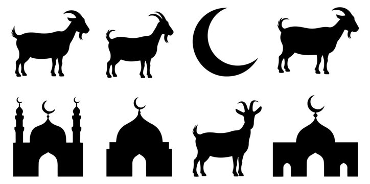 eid al adha silhouette icon set mosque