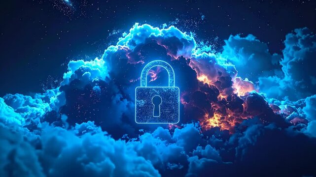 Digital Security Concept with Cloud and Lock Illustration.