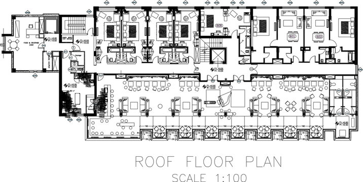 Vector sketch illustration silhouette architectural design construction of building 6 Floors 5 stars Hotel floor plan Elevations and Layout Plan