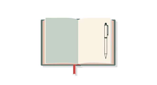 Open notebook with pen and bookmark