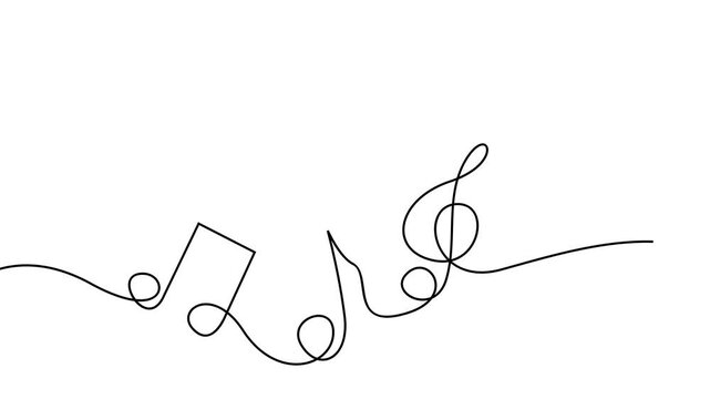 Continuous Line Music Notes and Treble Clef Minimal Black Line Animation on White Background.