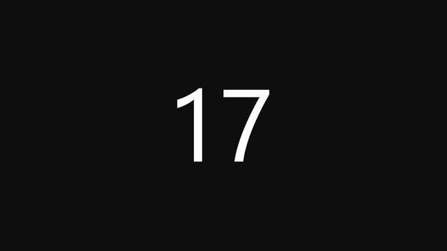 Minimalist digital countdown sequence showing white numbers on black background for video projects.
