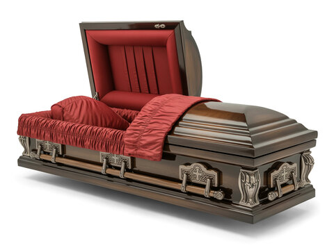 Open Wooden Coffin Funeral Casket Red Velvet