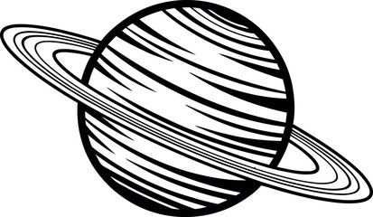 Saturn planet illustration with rings in black and white © MOKTAR