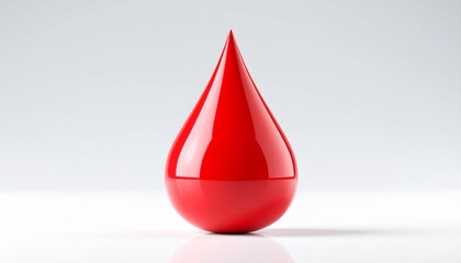 Fototapeta premium A red blood drop symbol on a white surface representing World Donor Day and health awareness with a glossy appearance